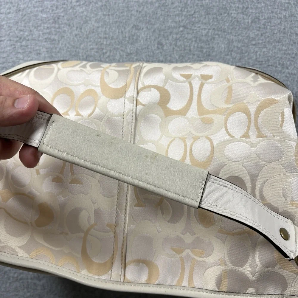 VTG Coach Optic Signature Hobo Bag Cream White Leather Canvas Shoulder Purse